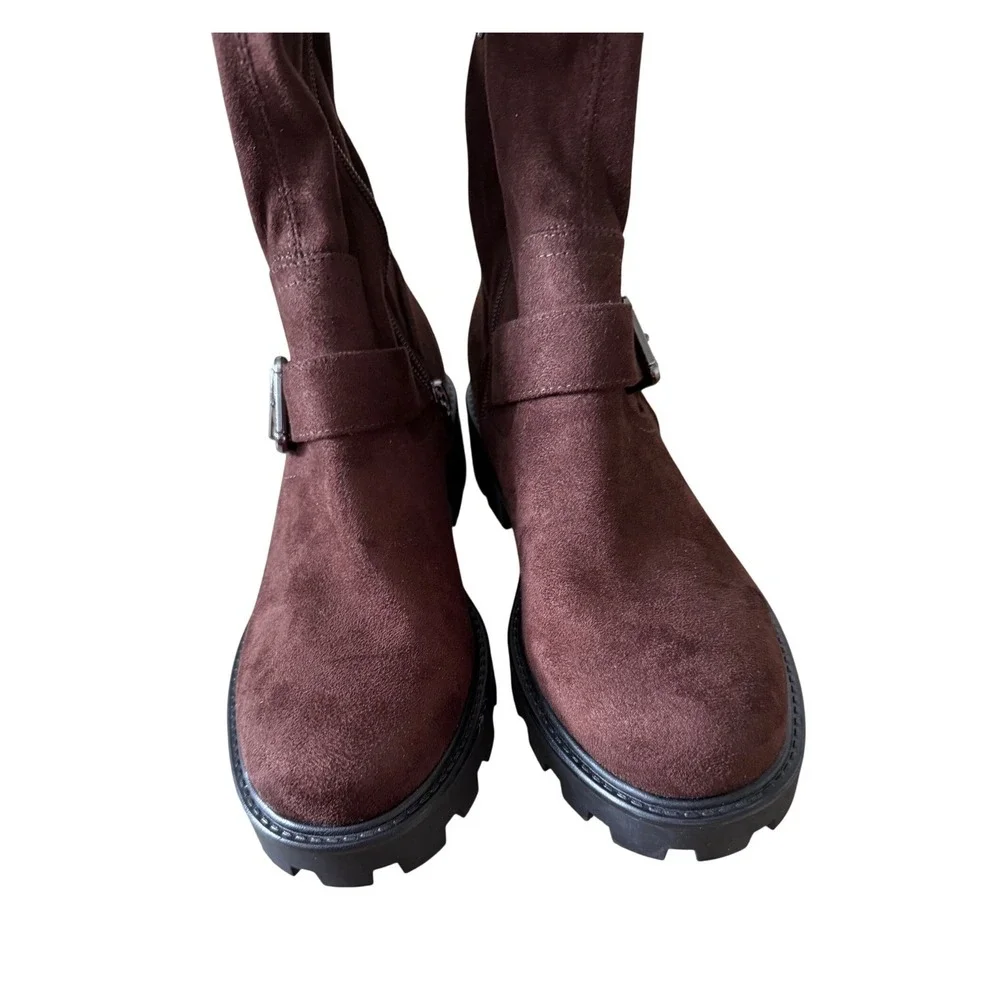 Marc Fisher LTD Ganven Brown Faux Leather Over The Knee Lug Sole Buckle Boot 6.5